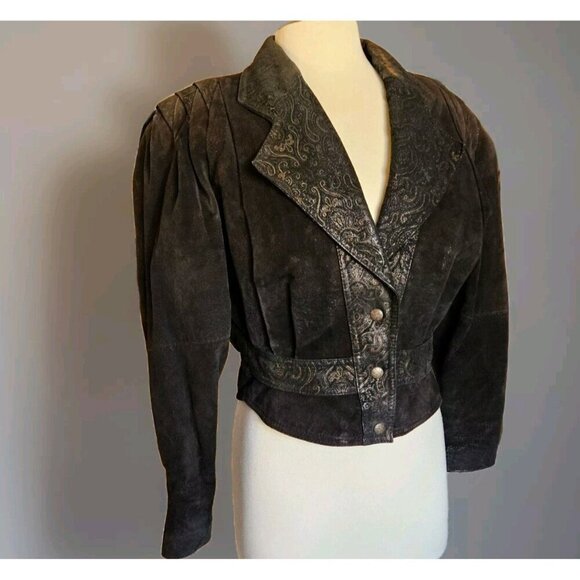 Vintage GIII Black Leather Jacket Size Small Cropped Boho Moto Style Womens - Picture 2 of 11